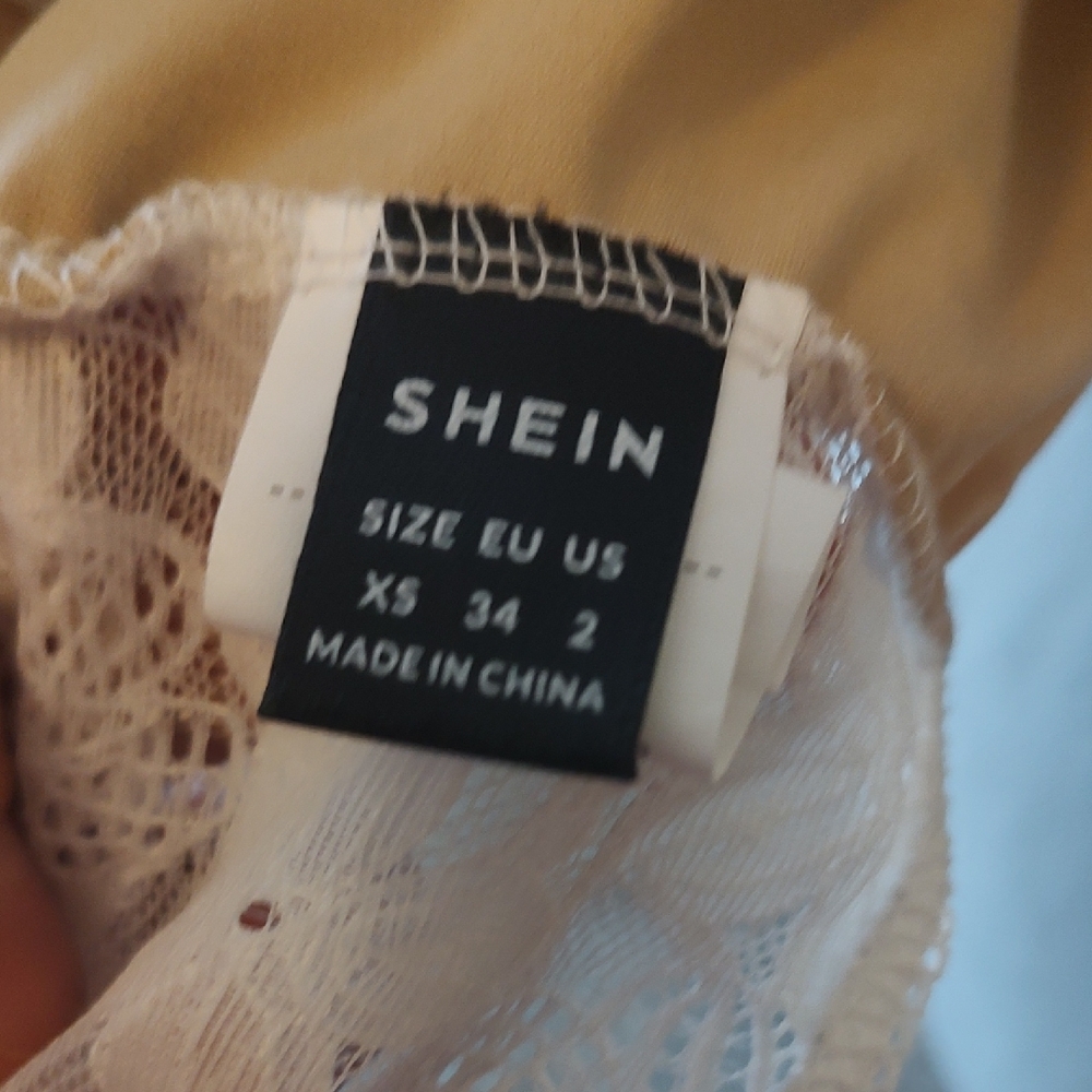 SHEIN Beige Lace Accent Blouse